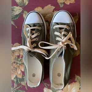 Slip on sneakers/mules. Olive green. Size 9 1/2